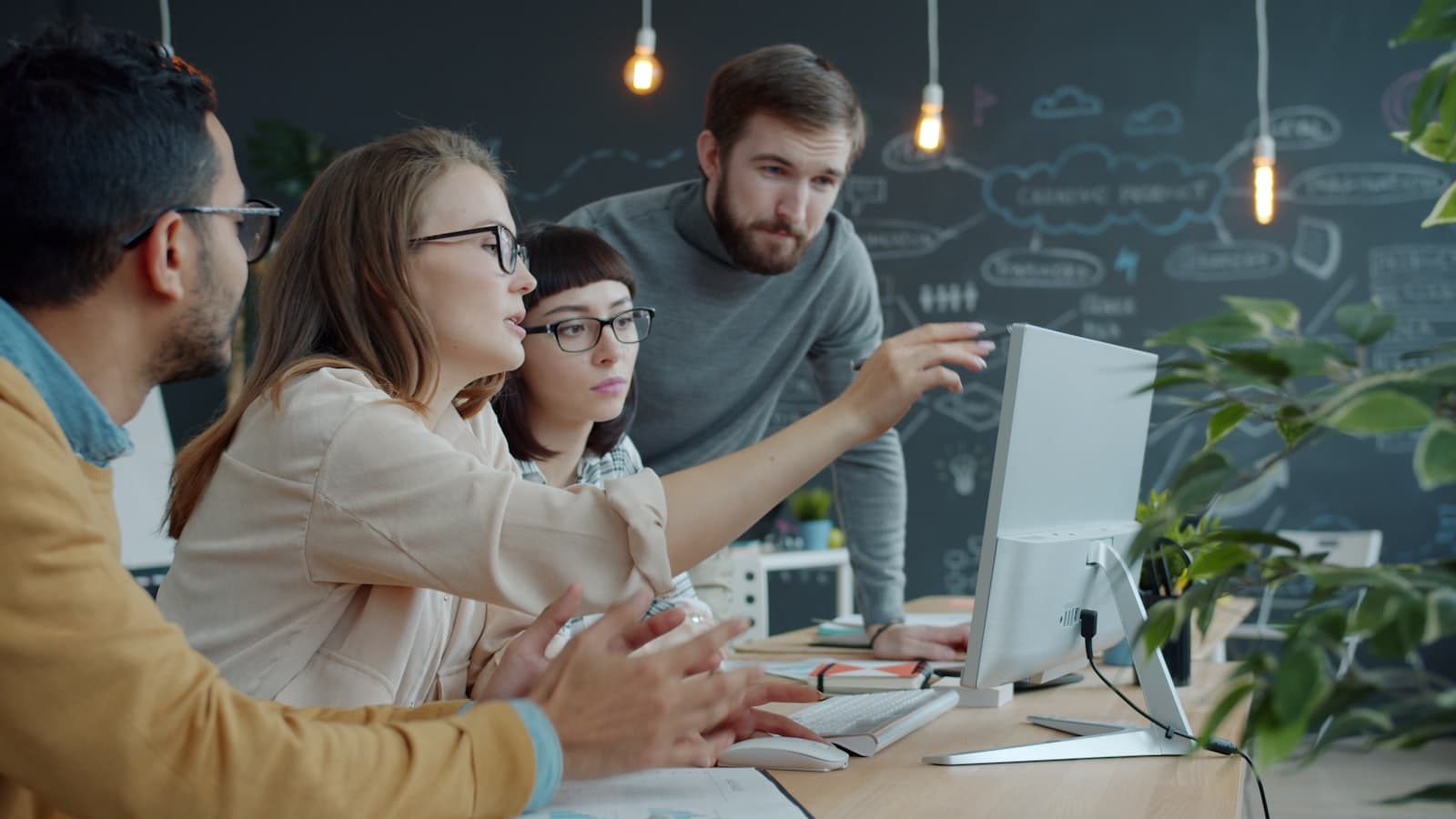 A team reviewing a build together on screen
